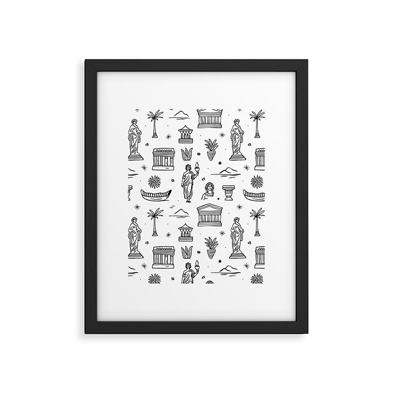 Black and white ancient greek statue pattern Framed Art Print Gallery Image 6