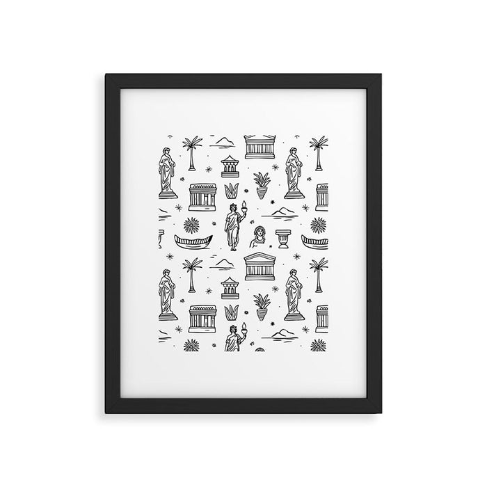 Black and white ancient greek statue pattern Framed Art Print Gallery Image 1