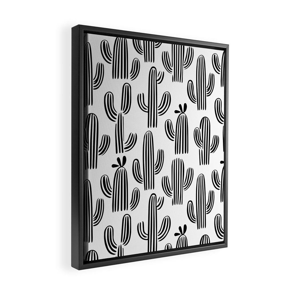 Black and white cactus plant pattern art Framed Canvas Print Gallery Image 2