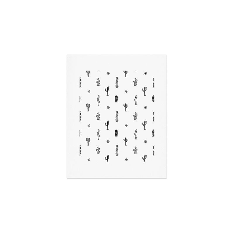 Black and white cactus plant pattern art Art Print Gallery Image 1