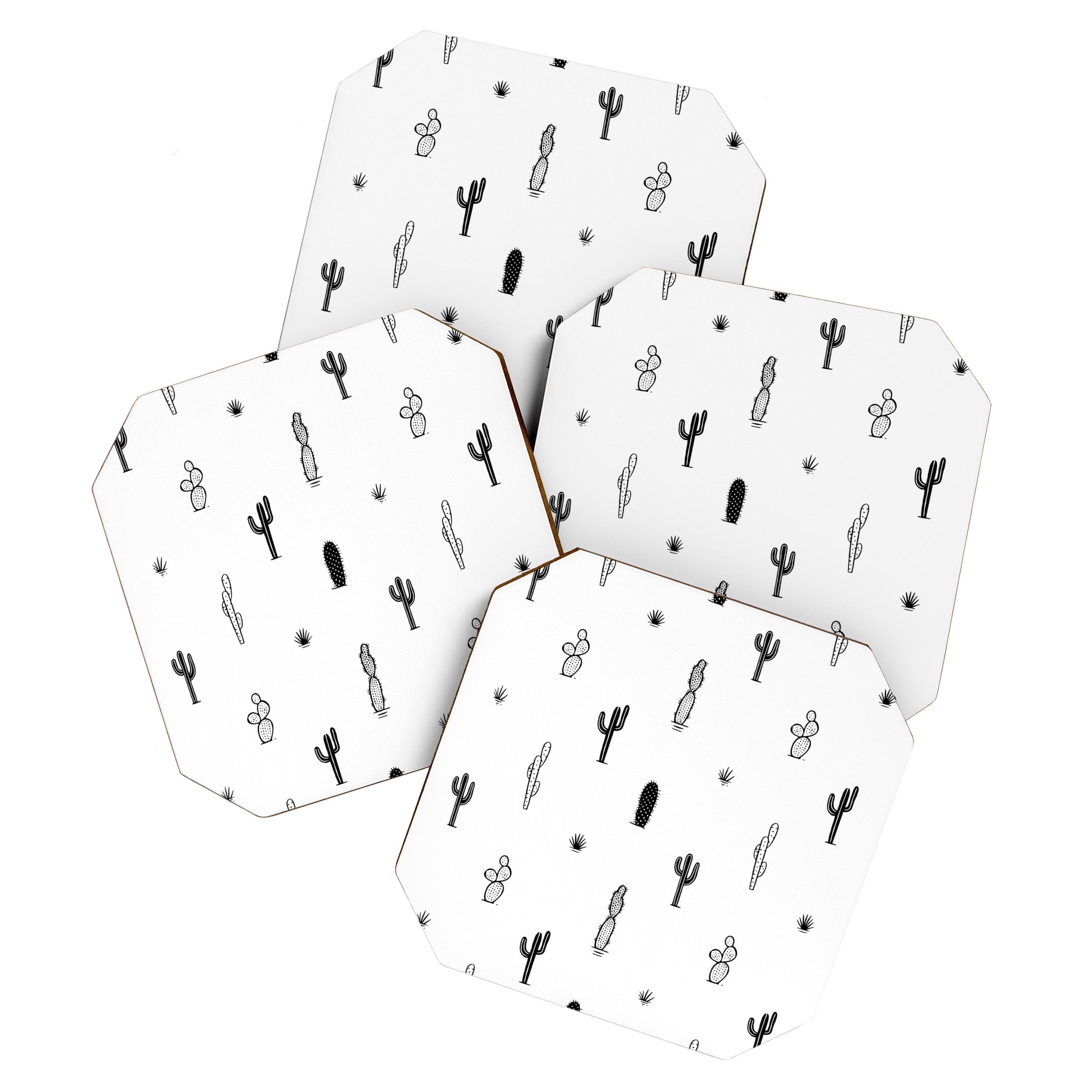 Black and white cactus plant pattern art Coaster Gallery Image 1