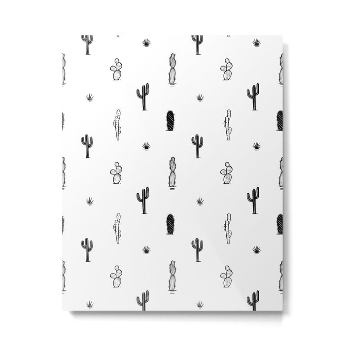 Black and white cactus plant pattern art Metal Print Gallery Image 1