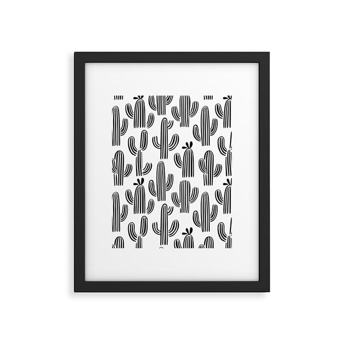 Black and white cactus plant pattern art Framed Art Print Gallery Image 1