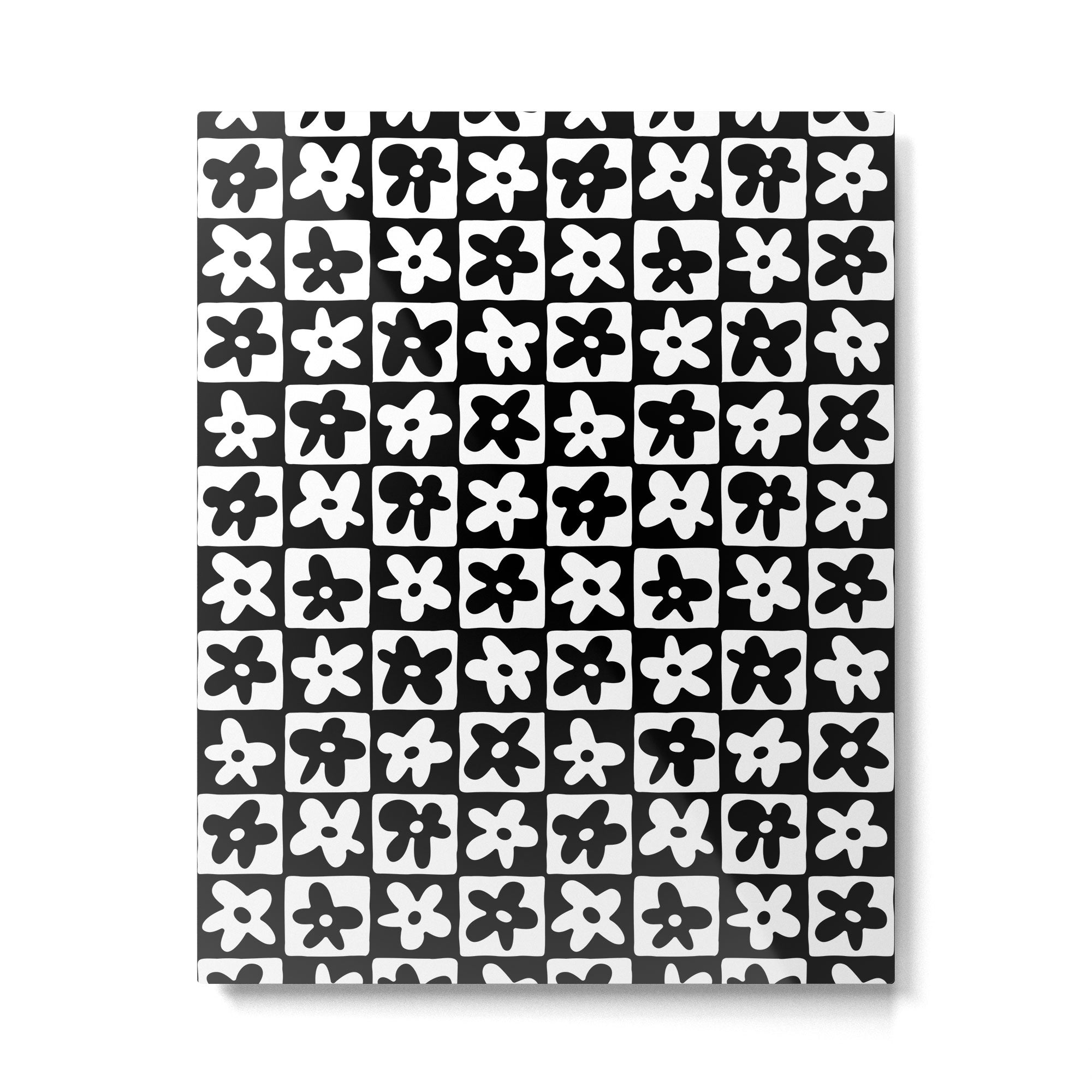 Black and white checkered floral pattern art Metal Print Gallery Image 6