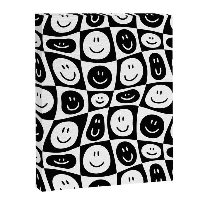 Black and white checkered happy face pattern Canvas Print Gallery Image 1