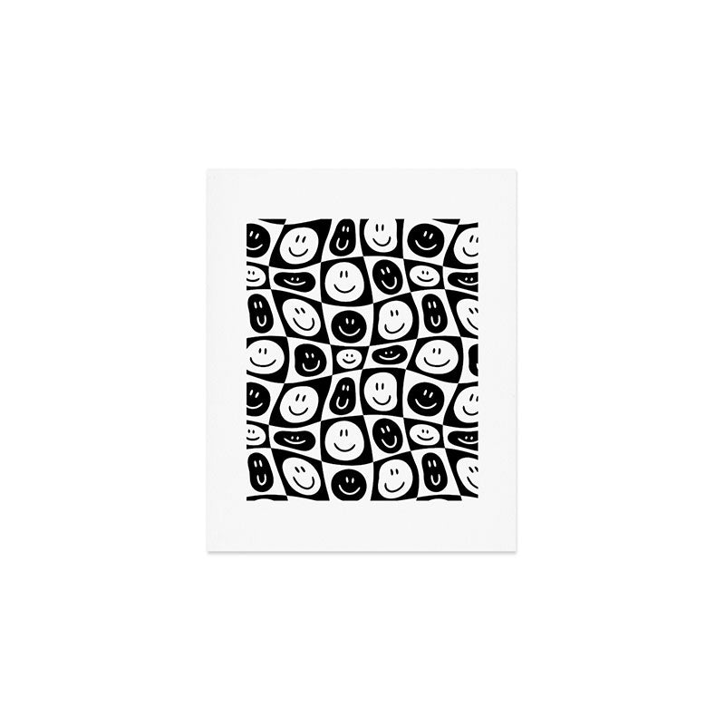Black and white checkered happy face pattern Art Print Gallery Image 1