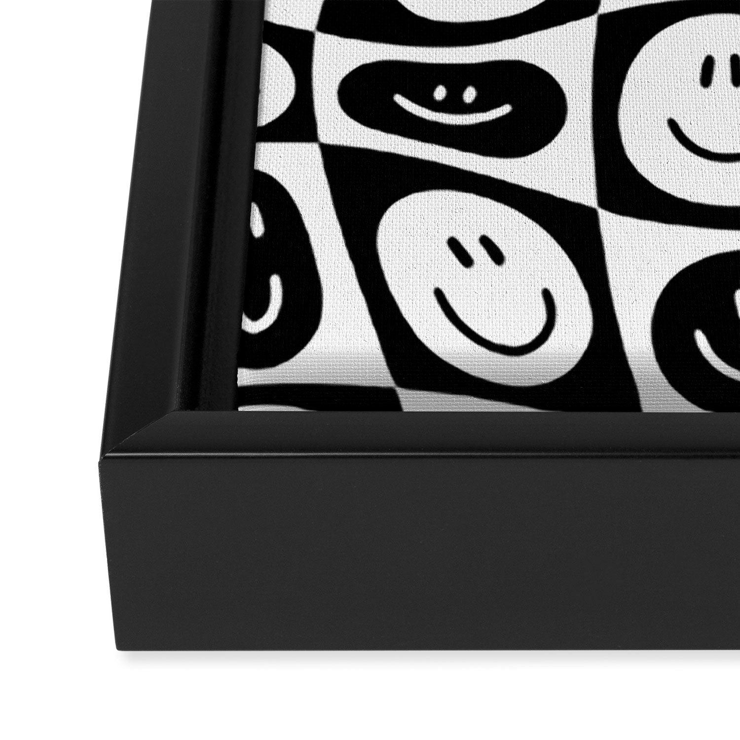 Black and white checkered happy face pattern Framed Canvas Print Gallery Image 3