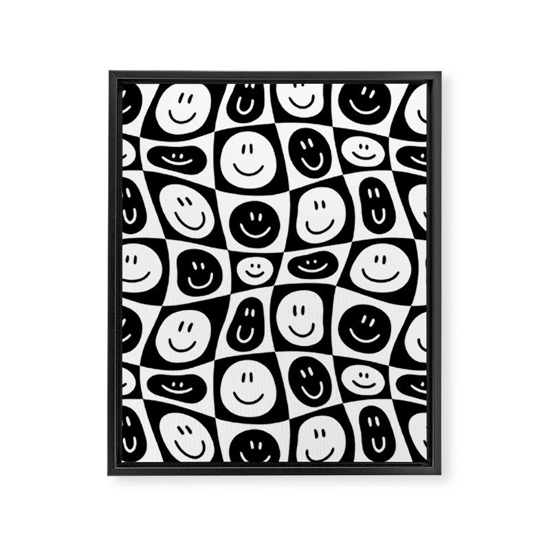 Black and white checkered happy face pattern Framed Canvas Print Gallery Image 8