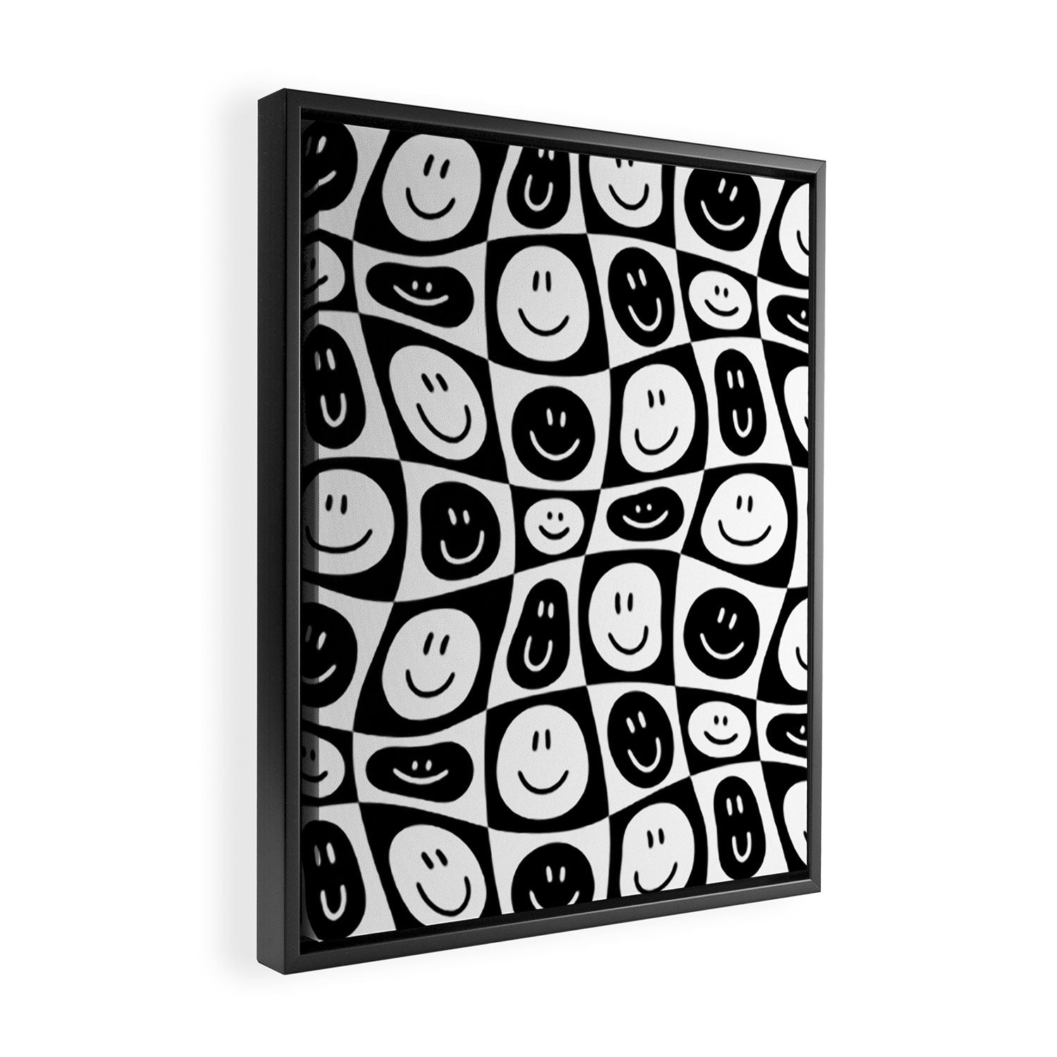 Black and white checkered happy face pattern Framed Canvas Print Gallery Image 2