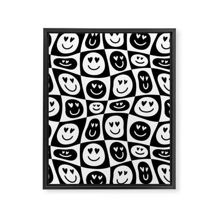 Black and white checkered love face pattern Framed Canvas Print Gallery Image 1
