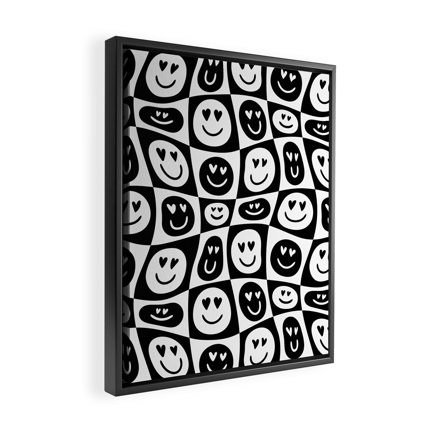 Black and white checkered love face pattern Framed Canvas Print Gallery Image 2