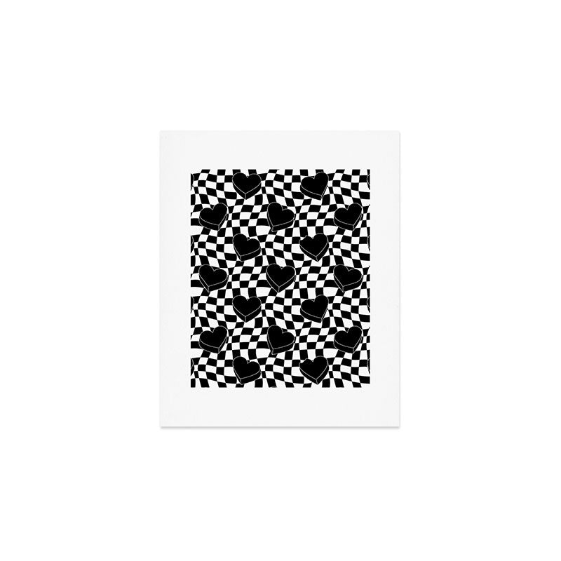 Black and white checkered love heart pattern Art Print Gallery Image 1