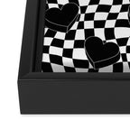 Black and white checkered love heart pattern Framed Canvas Print Gallery Image 3