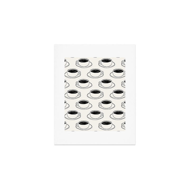 Black and white coffee drink mug doodle pattern Art Print Gallery Image 1