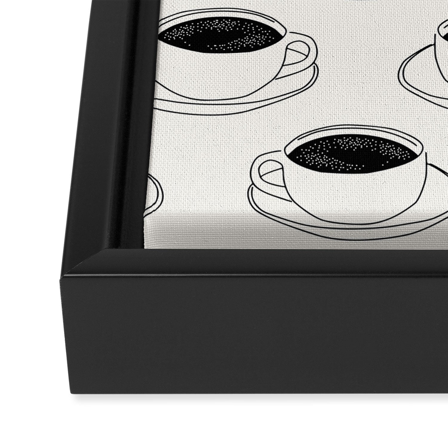 Black and white coffee drink mug doodle pattern Framed Canvas Print Gallery Image 3