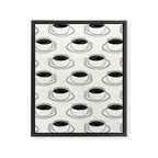 Black and white coffee drink mug doodle pattern Framed Canvas Print Gallery Image 8