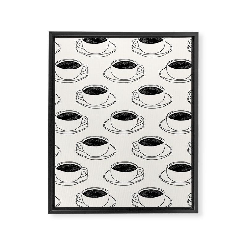 Black and white coffee drink mug doodle pattern Framed Canvas Print Gallery Image 8