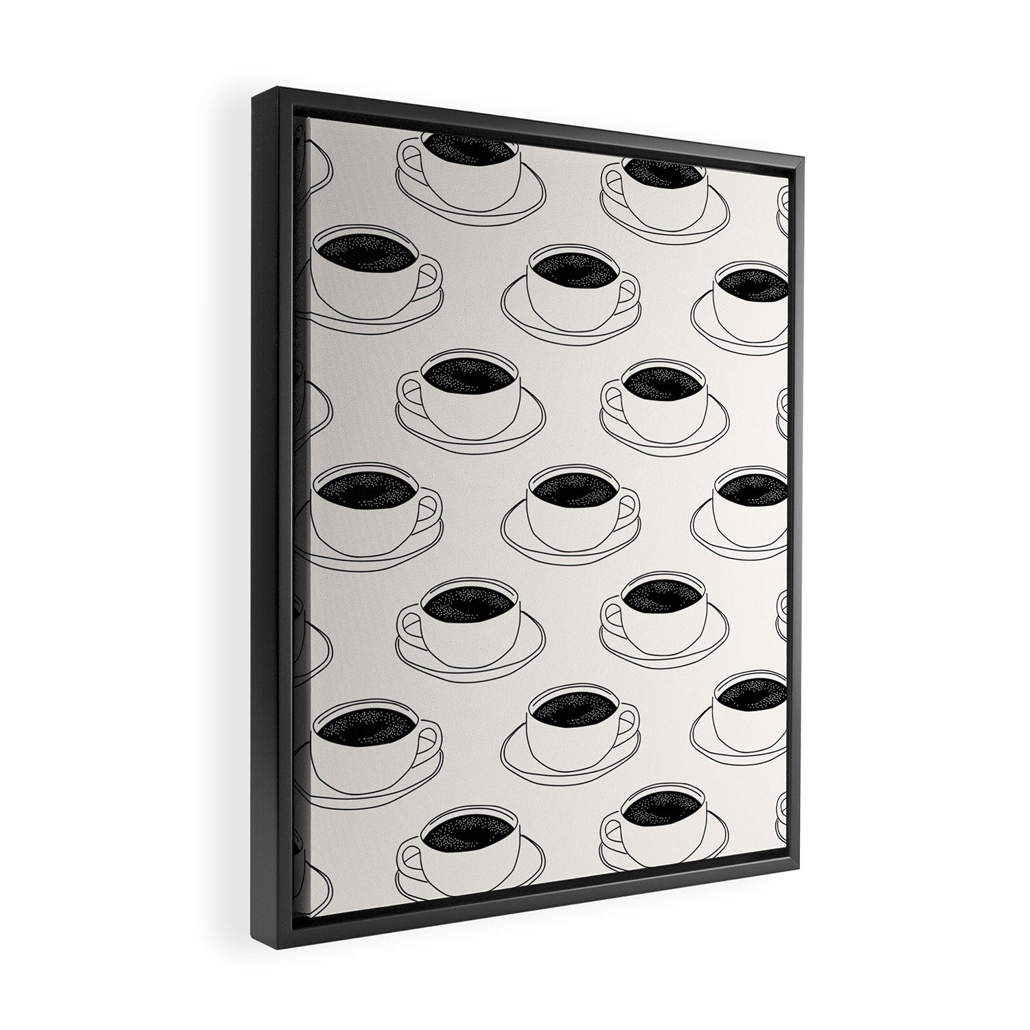 Black and white coffee drink mug doodle pattern Framed Canvas Print Gallery Image 2