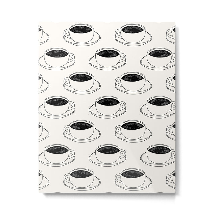Black and white coffee drink mug doodle pattern Metal Print Gallery Image 1