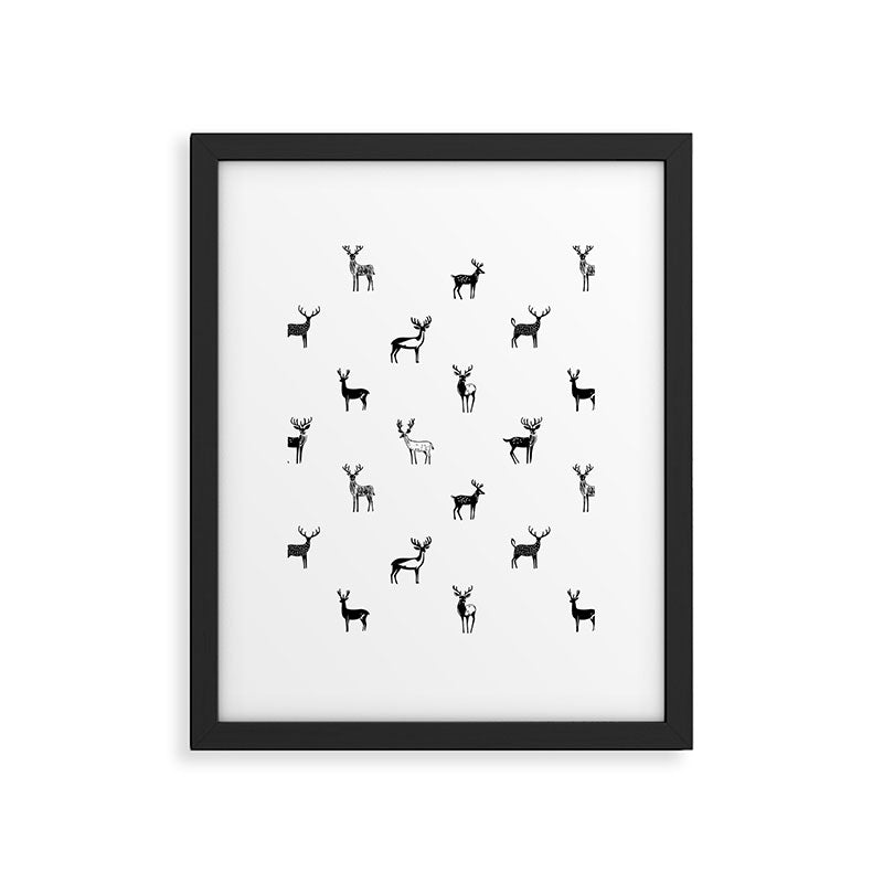 Black and white deer animal art pattern Framed Art Print Gallery Image 6