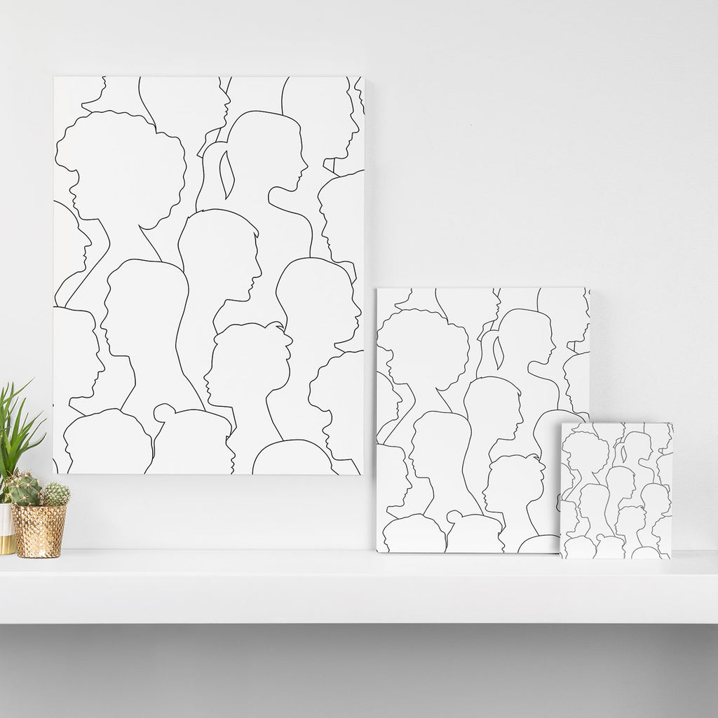Black and white diverse people crowd pattern Canvas Print Gallery Image 3