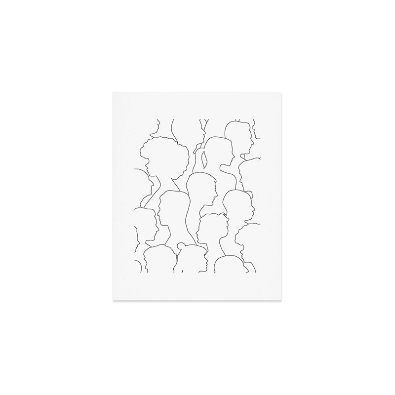 Black and white diverse people crowd pattern Art Print Gallery Image 1