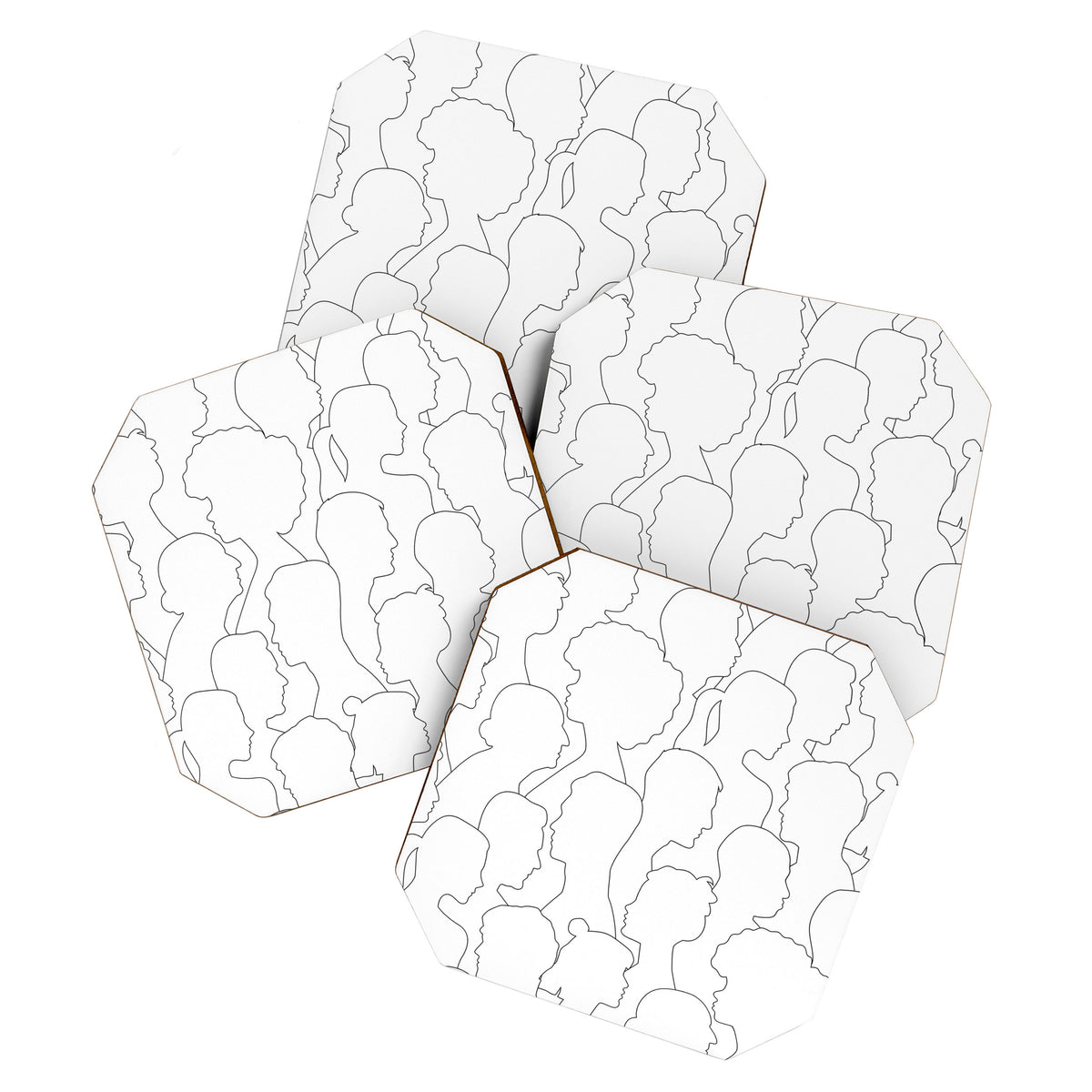 Black and white diverse people crowd pattern Coaster Gallery Image 1