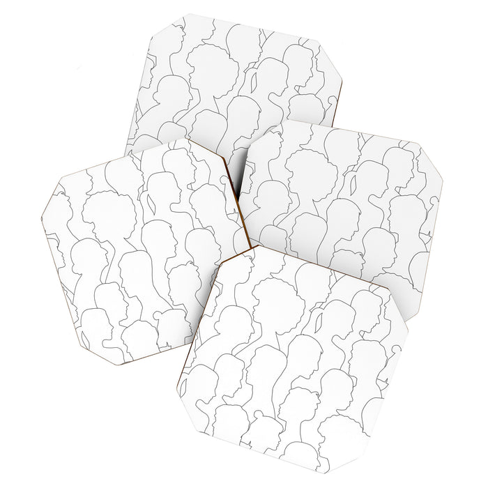 Black and white diverse people crowd pattern Coaster Gallery Image 1