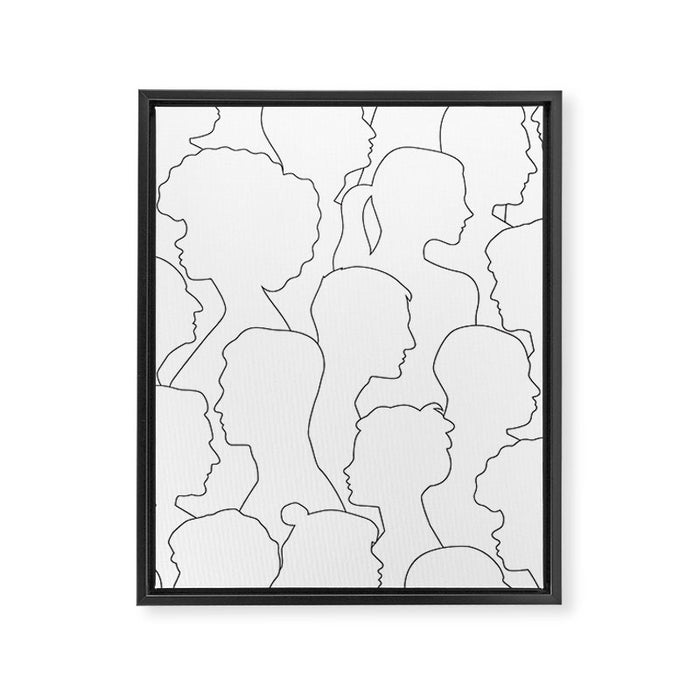 Black and white diverse people crowd pattern Framed Canvas Print Gallery Image 1