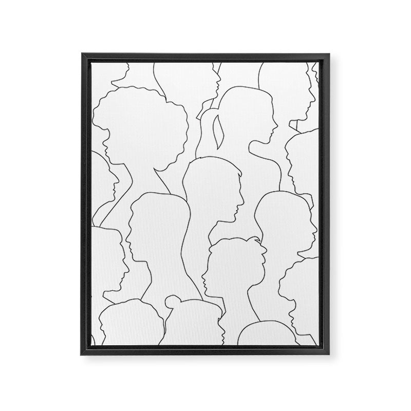 Black and white diverse people crowd pattern Framed Canvas Print Gallery Image 3
