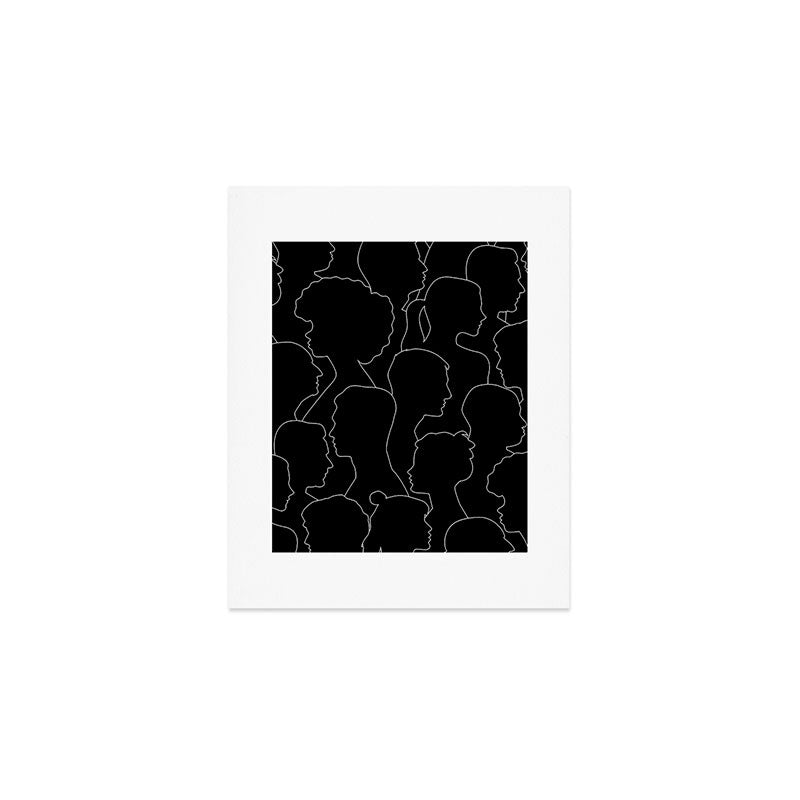 Black and white diverse people crowd pattern Art Print Gallery Image 1