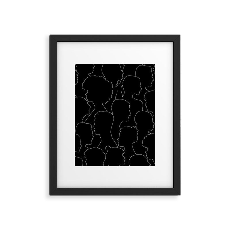 Black and white diverse people crowd pattern Framed Art Print Gallery Image 6