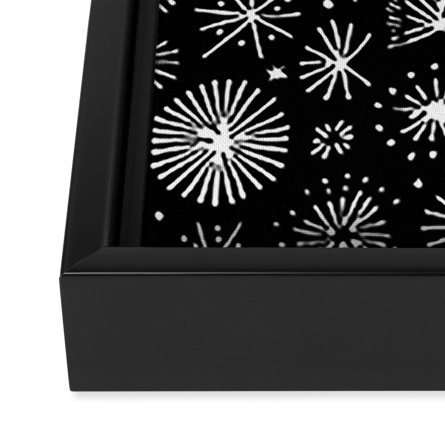 Black and white firework doodle pattern Framed Canvas Print Gallery Image 3