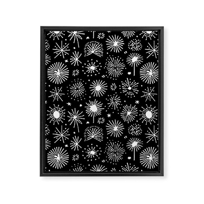 Black and white firework doodle pattern Framed Canvas Print Gallery Image 1