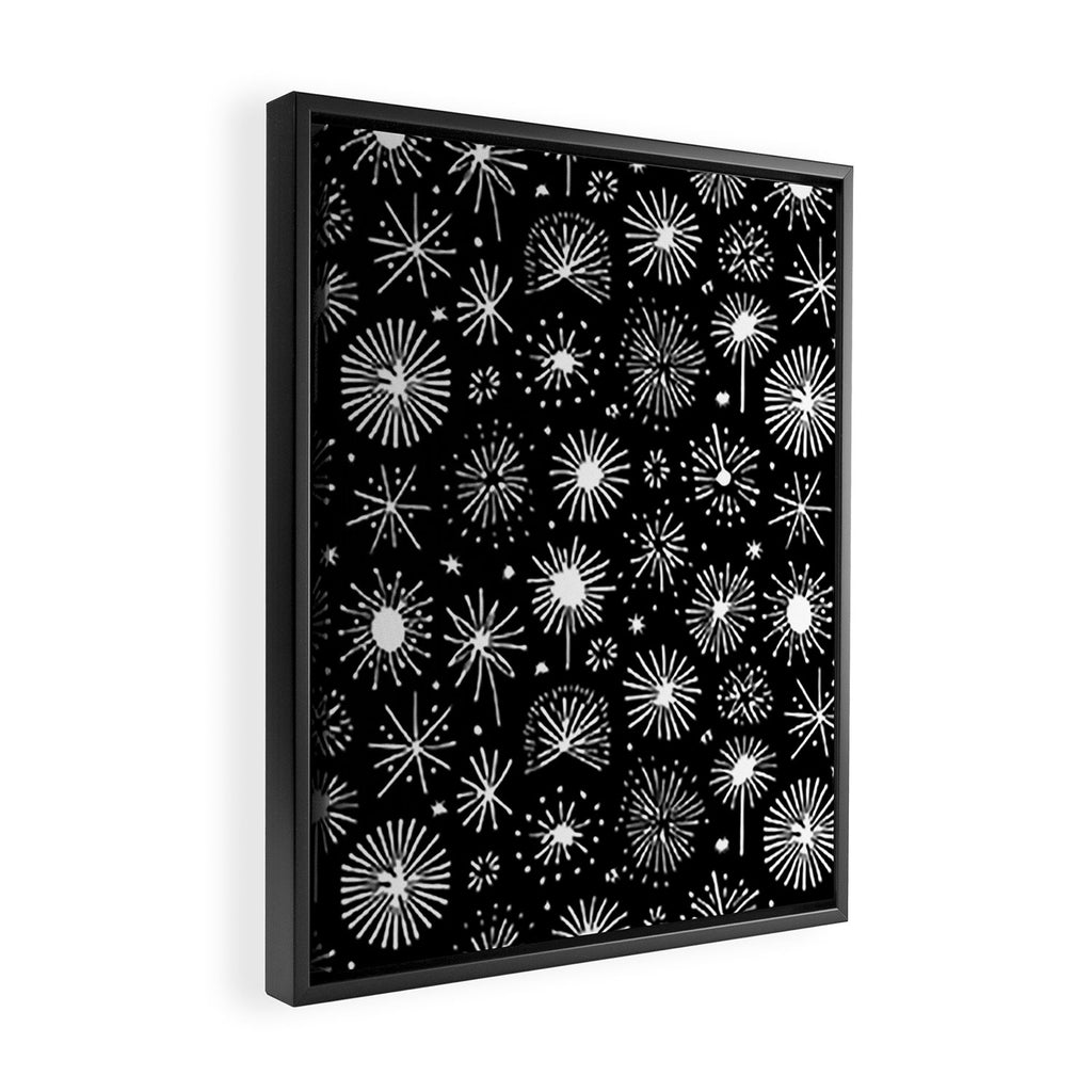Black and white firework doodle pattern Framed Canvas Print Gallery Image 2