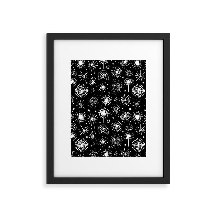Black and white firework doodle pattern Framed Art Print Gallery Image 1
