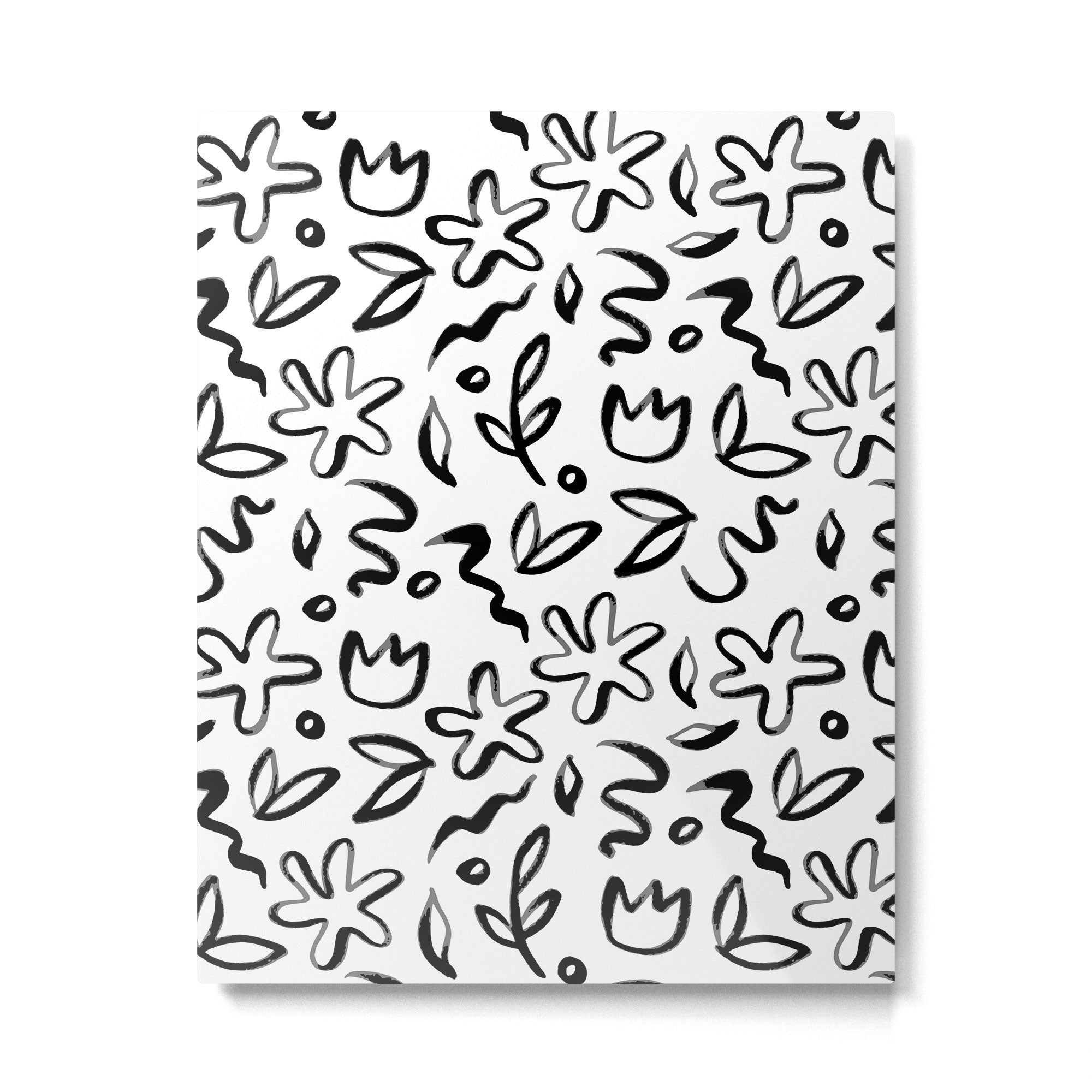 Black and white floral nature art doodle pattern Metal Print Gallery Image 6