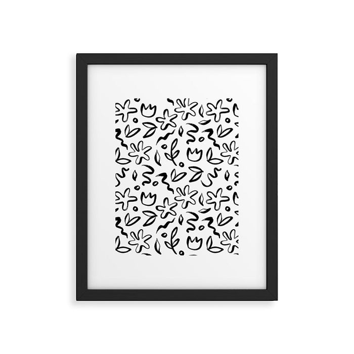 Black and white floral nature art doodle pattern Framed Art Print Gallery Image 1
