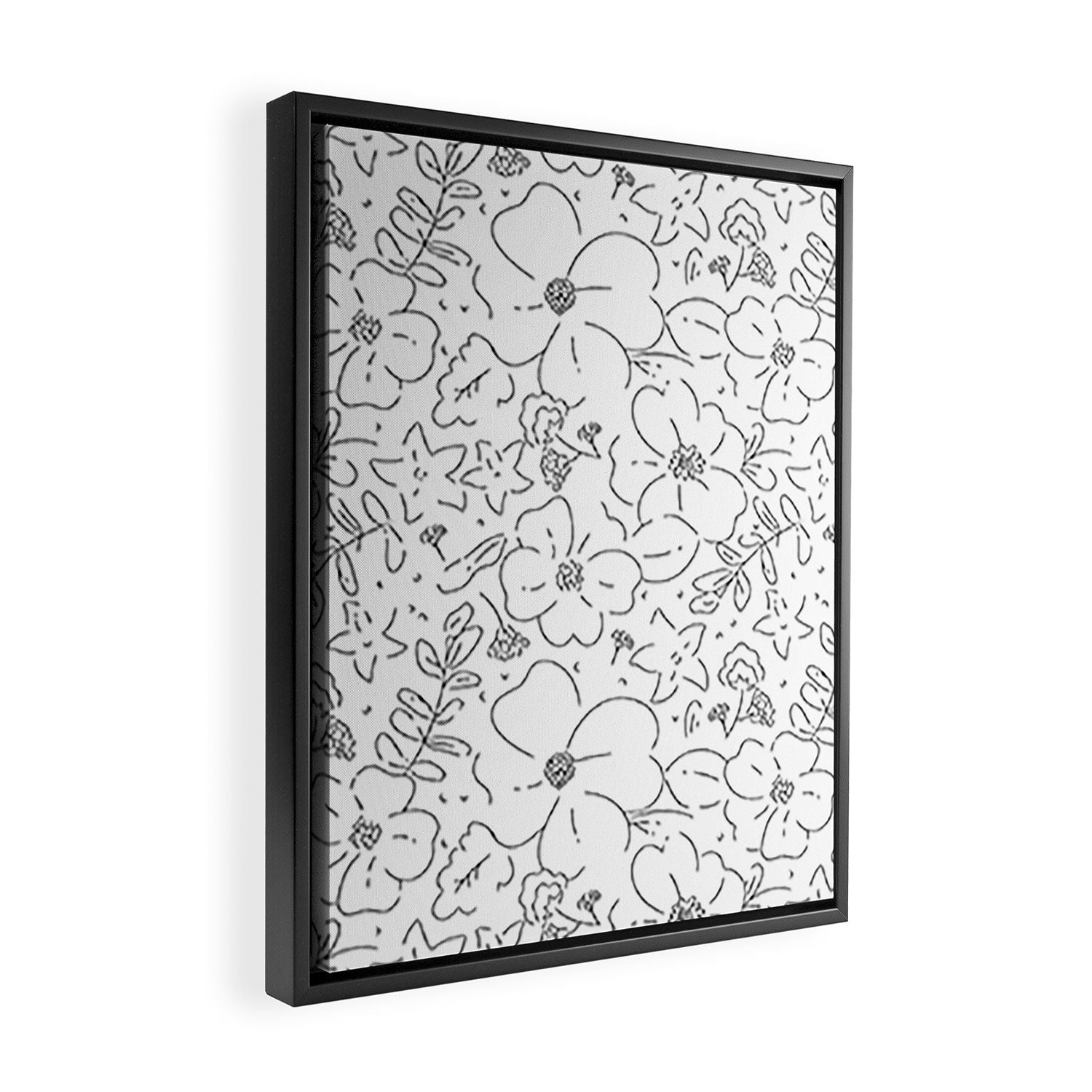 Black and white flower art pattern Framed Canvas Print Gallery Image 2