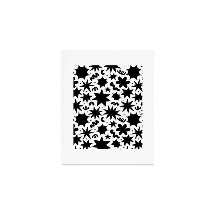 Black and white fun star doodle pattern Art Print Gallery Image 1