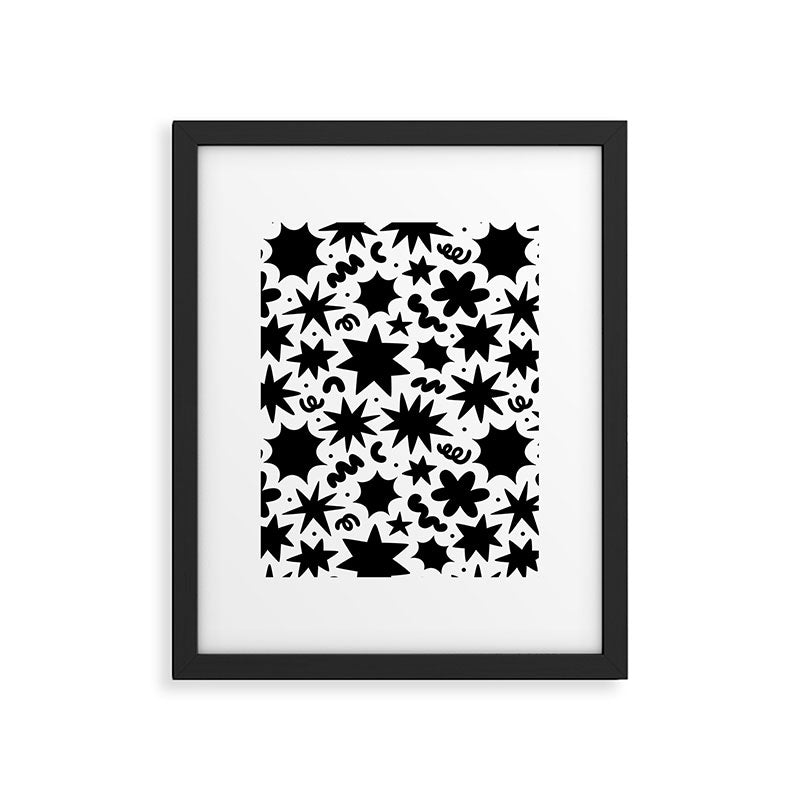 Black and white fun star doodle pattern Framed Art Print Gallery Image 6