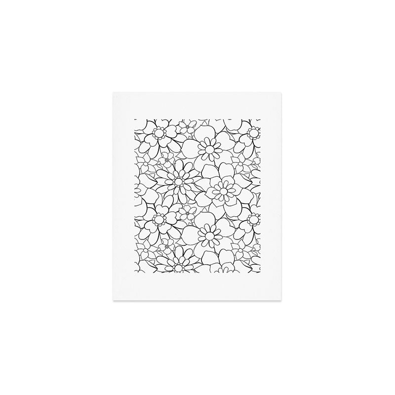 Black and white hand drawn flower art pattern Art Print Gallery Image 1