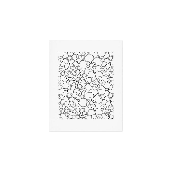 Black and white hand drawn flower art pattern Art Print Gallery Image 1