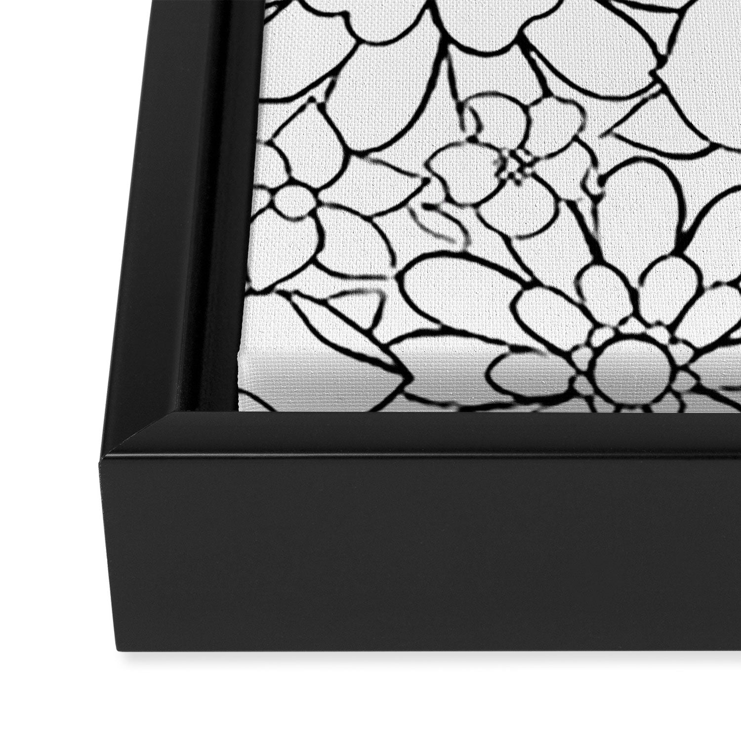 Black and white hand drawn flower art pattern Framed Canvas Print Gallery Image 3