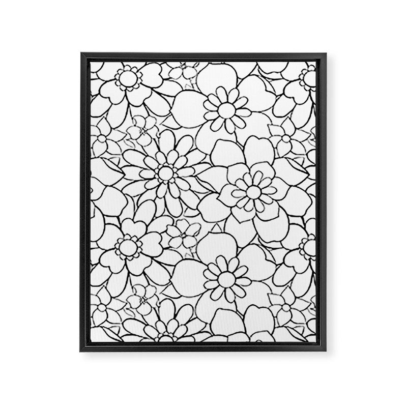 Black and white hand drawn flower art pattern Framed Canvas Print Gallery Image 8