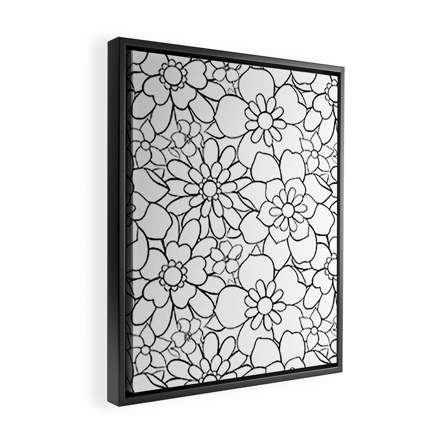 Black and white hand drawn flower art pattern Framed Canvas Print Gallery Image 2