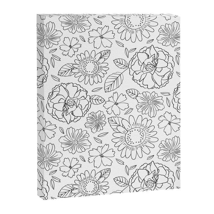 Black and white hand drawn flower art pattern Canvas Print Gallery Image 1