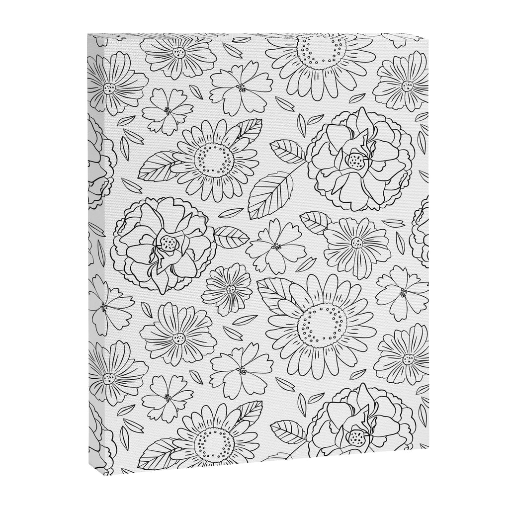 Black and white hand drawn flower art pattern Canvas Print Gallery Image 8