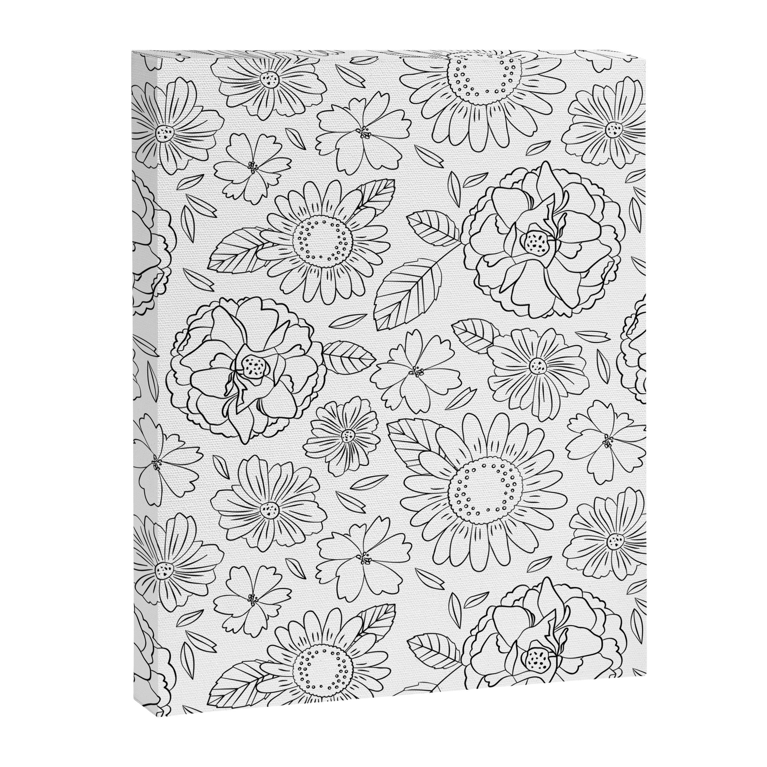 Black and white hand drawn flower art pattern Canvas Print Gallery Image 8