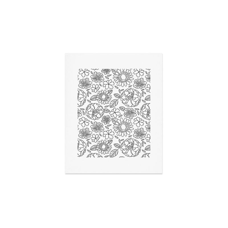 Black and white hand drawn flower art pattern Art Print Gallery Image 1